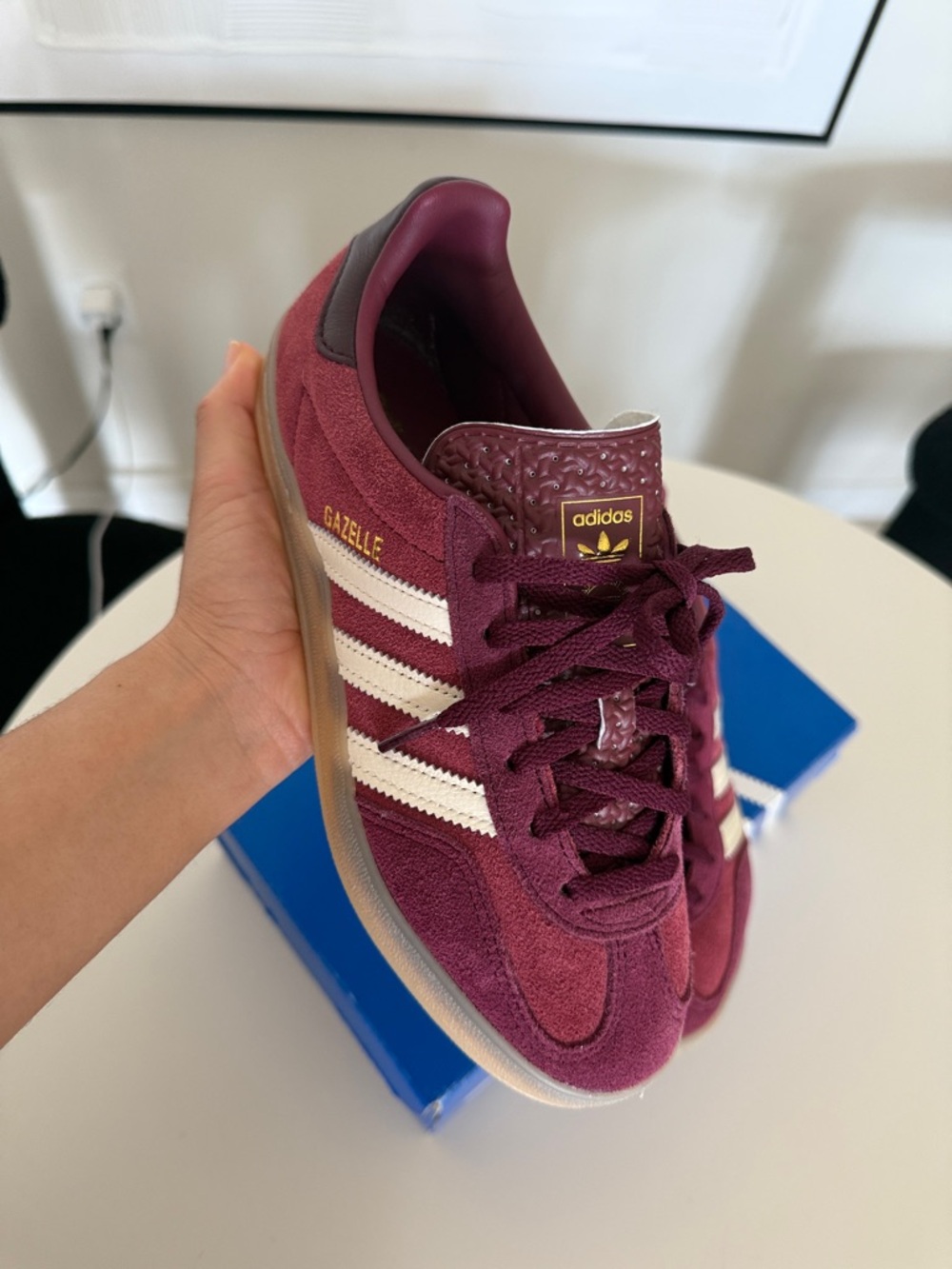 ADIDAS Gazelle Suede Sneakers in Burgundy Gazelle Indoor Shadow Red Off White - Picture 7 of 11